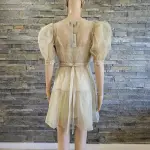 Danielle Bernstein Women Organza Puff Sleeve Sheer Mini Dress Light Green