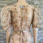 Danielle Bernstein Printed Organza Puff-Sleeve Mini Dress Beige Medium NWT