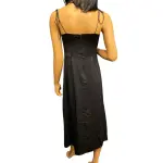 Danielle Bernstein Black Satin Sleeveless V-Neck Midi Dress