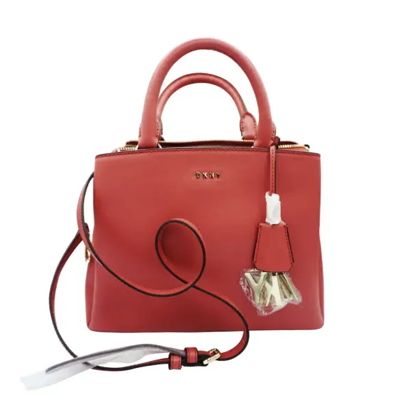DKNY Paige Medium Convertible Satchel Red Genuine Leather Bag