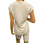 DKNY Asymmetric Hem Top Ivory V Neck Cap Sleeve Stretch