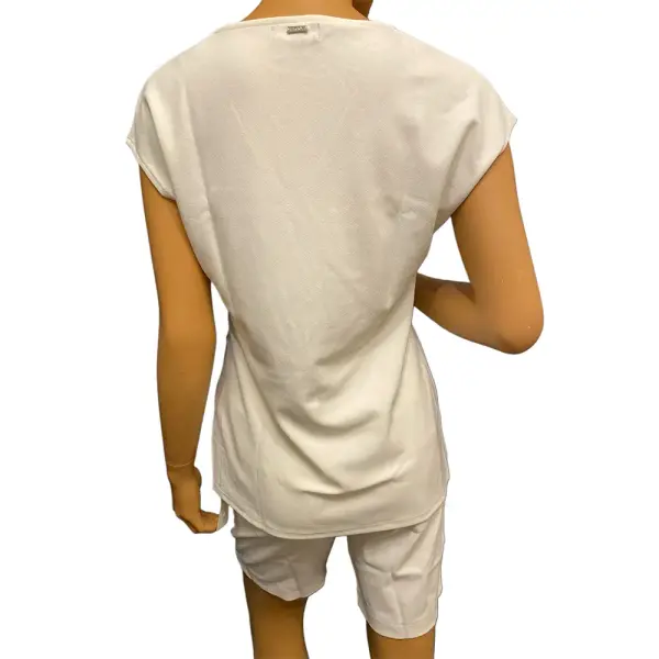 DKNY Asymmetric Hem Top Ivory V Neck Cap Sleeve Stretch