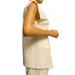 DKNY Asymmetric Hem Top Ivory V Neck Cap Sleeve Stretch