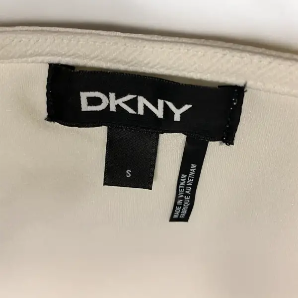 DKNY Asymmetric Hem Top Ivory V Neck Cap Sleeve Stretch