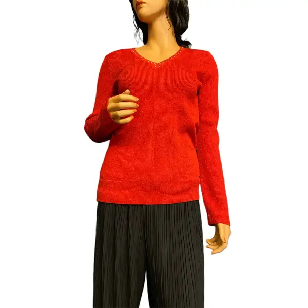 DKNY Women’s Metallic Thread Embellished V Neck Sweater