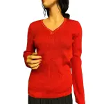 DKNY Women’s Metallic Thread Embellished V Neck Sweater