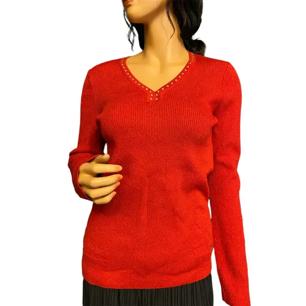 DKNY Women’s Metallic Thread Embellished V Neck Sweater