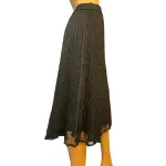 DKNY Pleated Mesh Overlay Midi Skirt Black Pull-On Size S