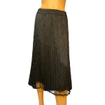 DKNY Pleated Mesh Overlay Midi Skirt Black Pull-On Size S