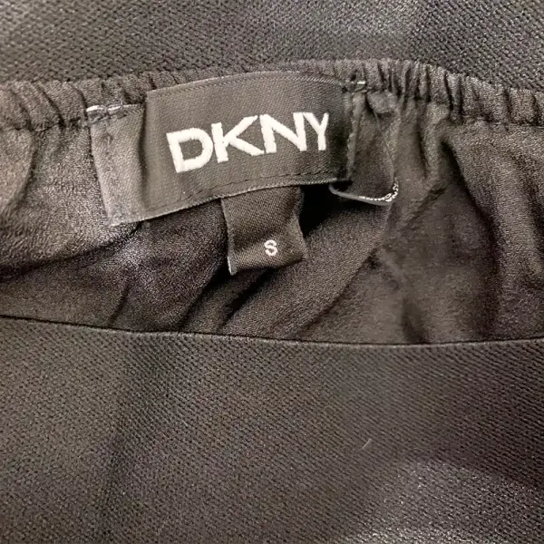 DKNY Pleated Mesh Overlay Midi Skirt Black Pull-On Size S