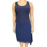 DKNY Navy Blue Asymmetric Hem Midi Dress with Sheer Detail