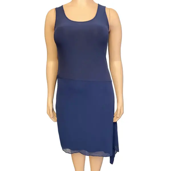DKNY Navy Blue Asymmetric Hem Midi Dress with Sheer Detail