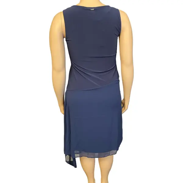 DKNY Navy Blue Asymmetric Hem Midi Dress with Sheer Detail