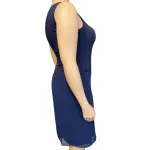 DKNY Navy Blue Asymmetric Hem Midi Dress with Sheer Detail