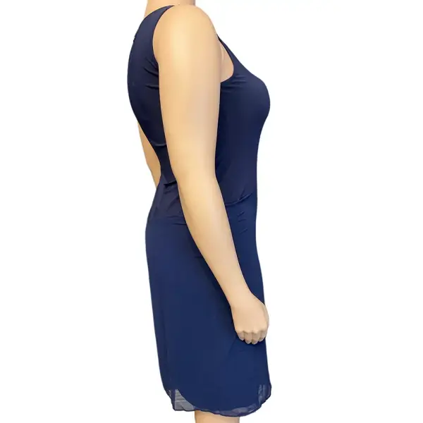 DKNY Navy Blue Asymmetric Hem Midi Dress with Sheer Detail