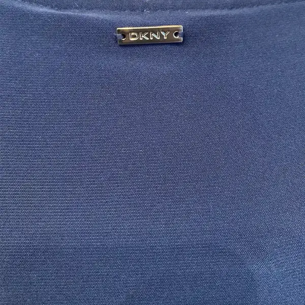 DKNY Navy Blue Asymmetric Hem Midi Dress with Sheer Detail