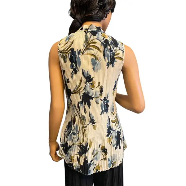 DKNY Floral Pleated Tie Neck Sleeveless Blouse