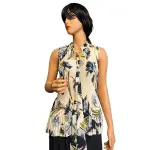 DKNY Floral Pleated Tie Neck Sleeveless Blouse