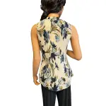 DKNY Floral Pleated Tie Neck Sleeveless Blouse