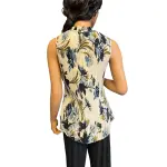 DKNY Floral Pleated Tie Neck Sleeveless Blouse