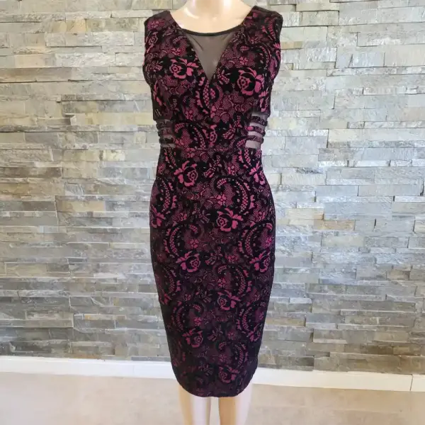 Enfocus Studio Velvet Purple and Black Lace Cocktail Dress