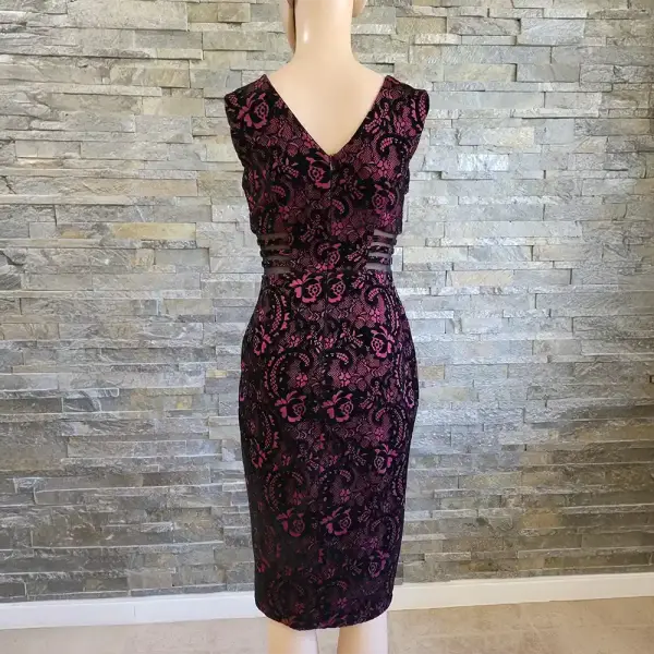 Enfocus Studio Velvet Purple and Black Lace Cocktail Dress