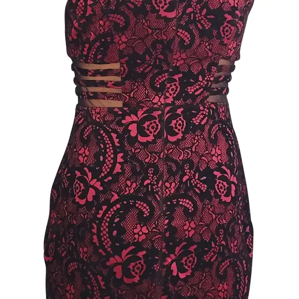 Enfocus Studio Velvet Purple and Black Lace Cocktail Dress