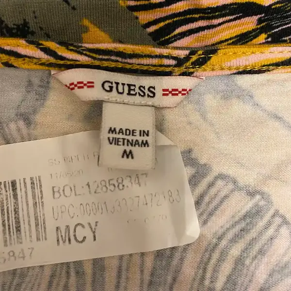 Guess Piper Tropical Print Puff Sleeve Thong Bodysuit Yellow Size M