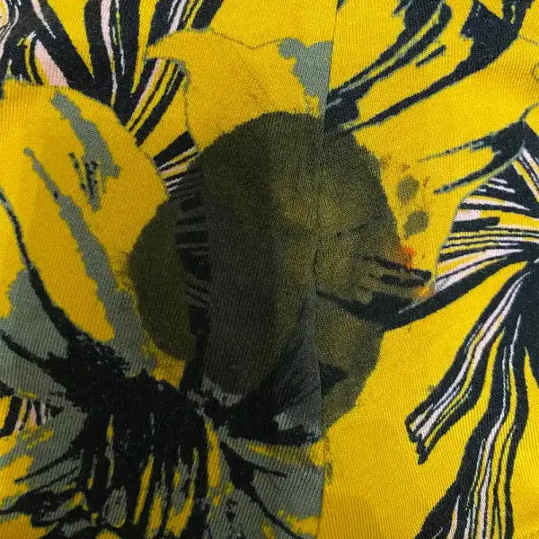 Guess Piper Tropical Print Puff Sleeve Thong Bodysuit Yellow Size M