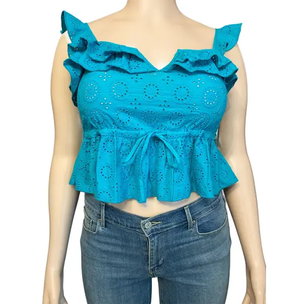 Guess Nuala Eyelet Ruffle Peplum Tank Top