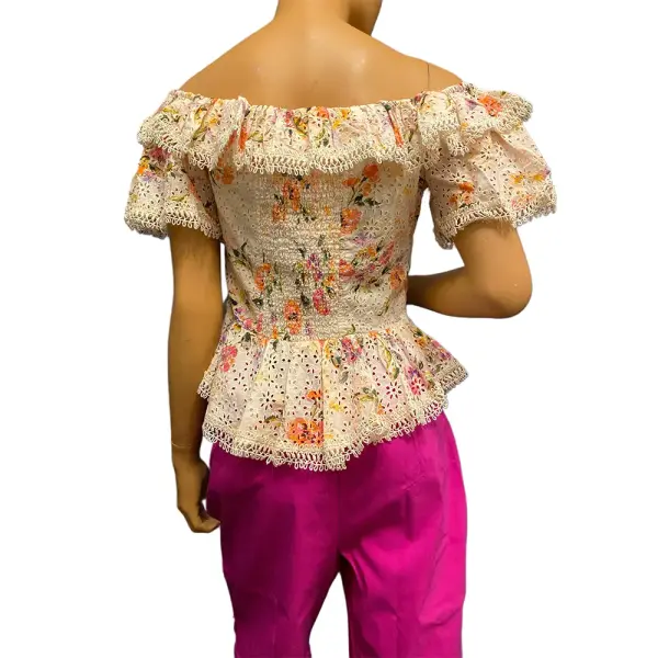Guess Isotta Ruffled Off The Shoulder Top Floral Eyelet Cotton