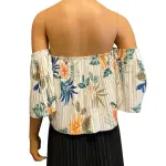 GUESS Hanalei Blooms Off Shoulder Pleated Crop Top Cream Tropical