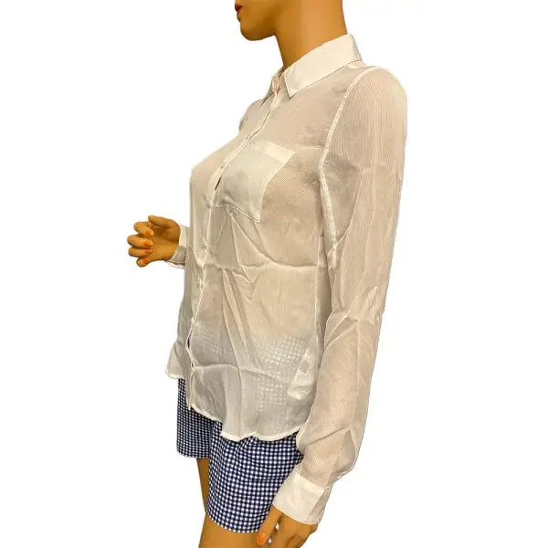Guess White Button Down Shirt Semi Sheer Ribbed Texture