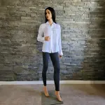 Guess White Button Down Shirt Semi Sheer Ribbed Texture