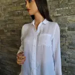 Guess White Button Down Shirt Semi Sheer Ribbed Texture
