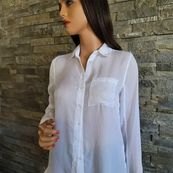 Guess White Button Down Shirt Semi Sheer Ribbed Texture