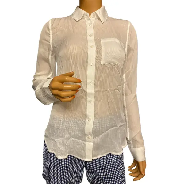 Guess White Button Down Shirt Semi Sheer Ribbed Texture