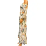 GUESS Lana Blooms Tropical Floral Cold Shoulder Maxi Dress Cream