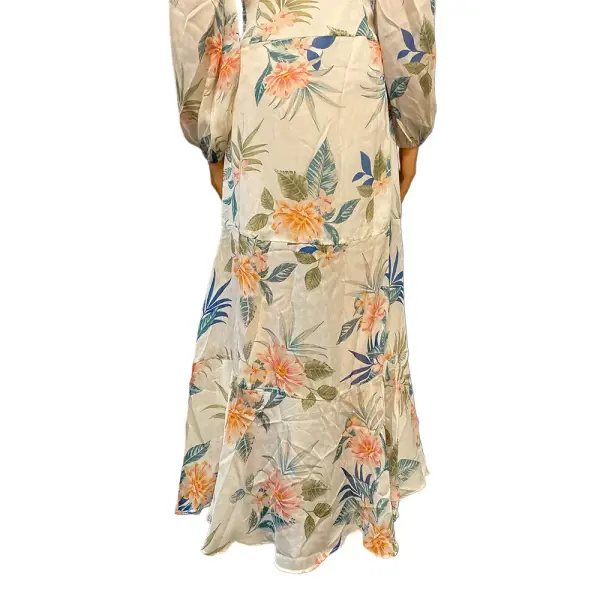 GUESS Lana Blooms Tropical Floral Cold Shoulder Maxi Dress Cream
