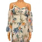 GUESS Lana Blooms Tropical Floral Cold Shoulder Maxi Dress Cream