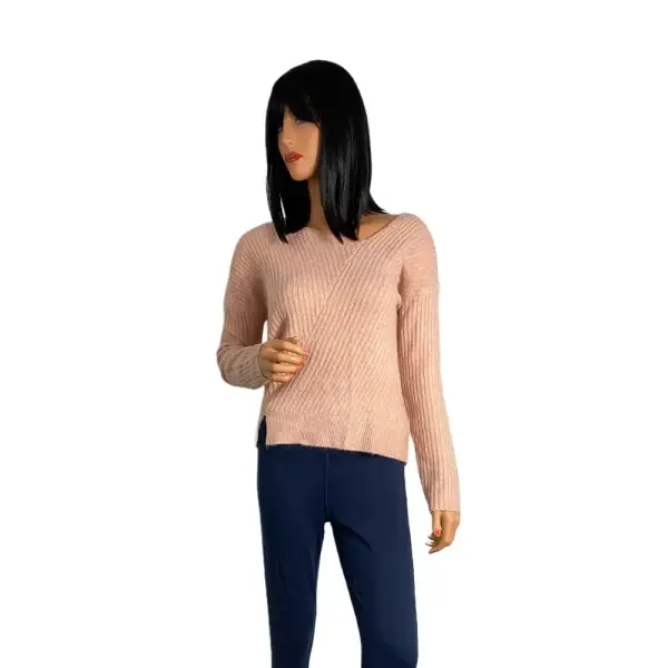 Guess Alivia V-Neck Sweater Pink Diagonal Rib Knit