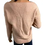 Guess Alivia V-Neck Sweater Pink Diagonal Rib Knit