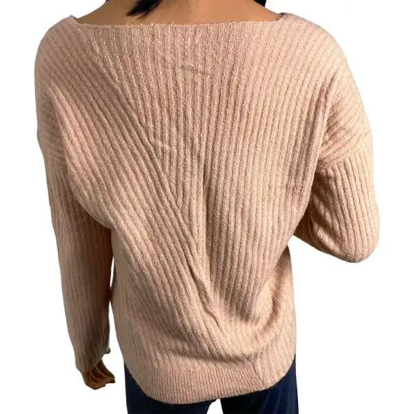 Guess Alivia V-Neck Sweater Pink Diagonal Rib Knit