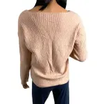 Guess Alivia V-Neck Sweater Pink Diagonal Rib Knit