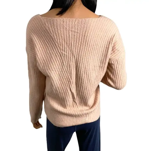 Guess Alivia V-Neck Sweater Pink Diagonal Rib Knit