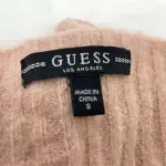 Guess Alivia V-Neck Sweater Pink Diagonal Rib Knit