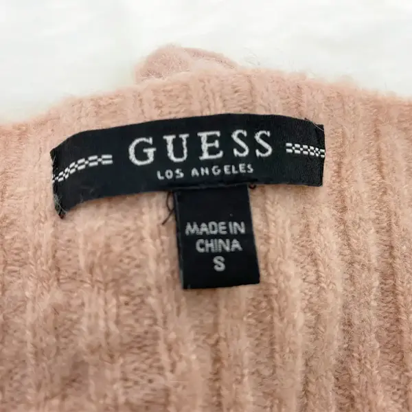 Guess Alivia V-Neck Sweater Pink Diagonal Rib Knit