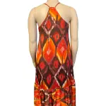 Guess Orange Multi Ikat Print Halter Angelica Maxi Dress