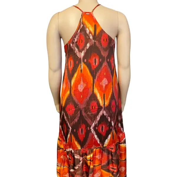 Guess Orange Multi Ikat Print Halter Angelica Maxi Dress