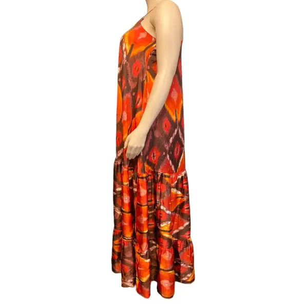 Guess Orange Multi Ikat Print Halter Angelica Maxi Dress